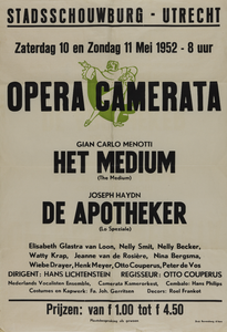 700250 Affiche van de eenakter Het Medium (The Medium) van Gian Carlo Menotti en de opera De Apotheker (Lo Speziale) ...